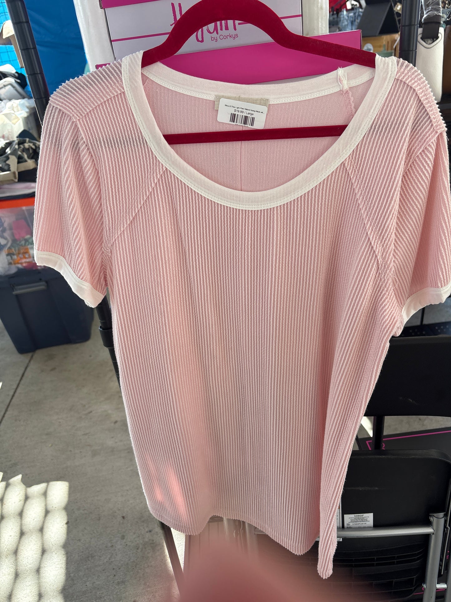 Rhea & Thea Light Pink Ribbed Scoop Neck with White Collar