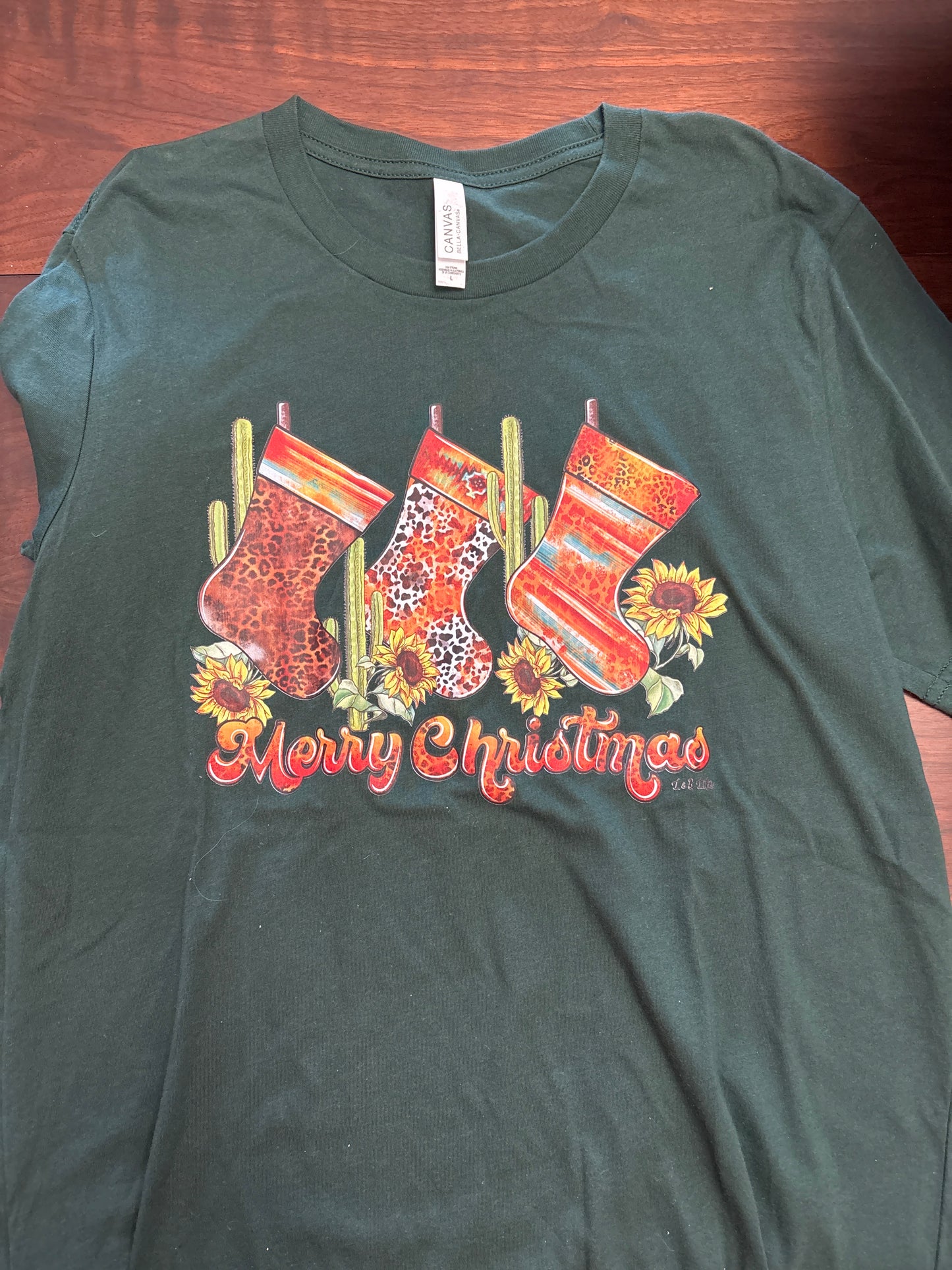 Green Merry Christmas with Stockings Tee