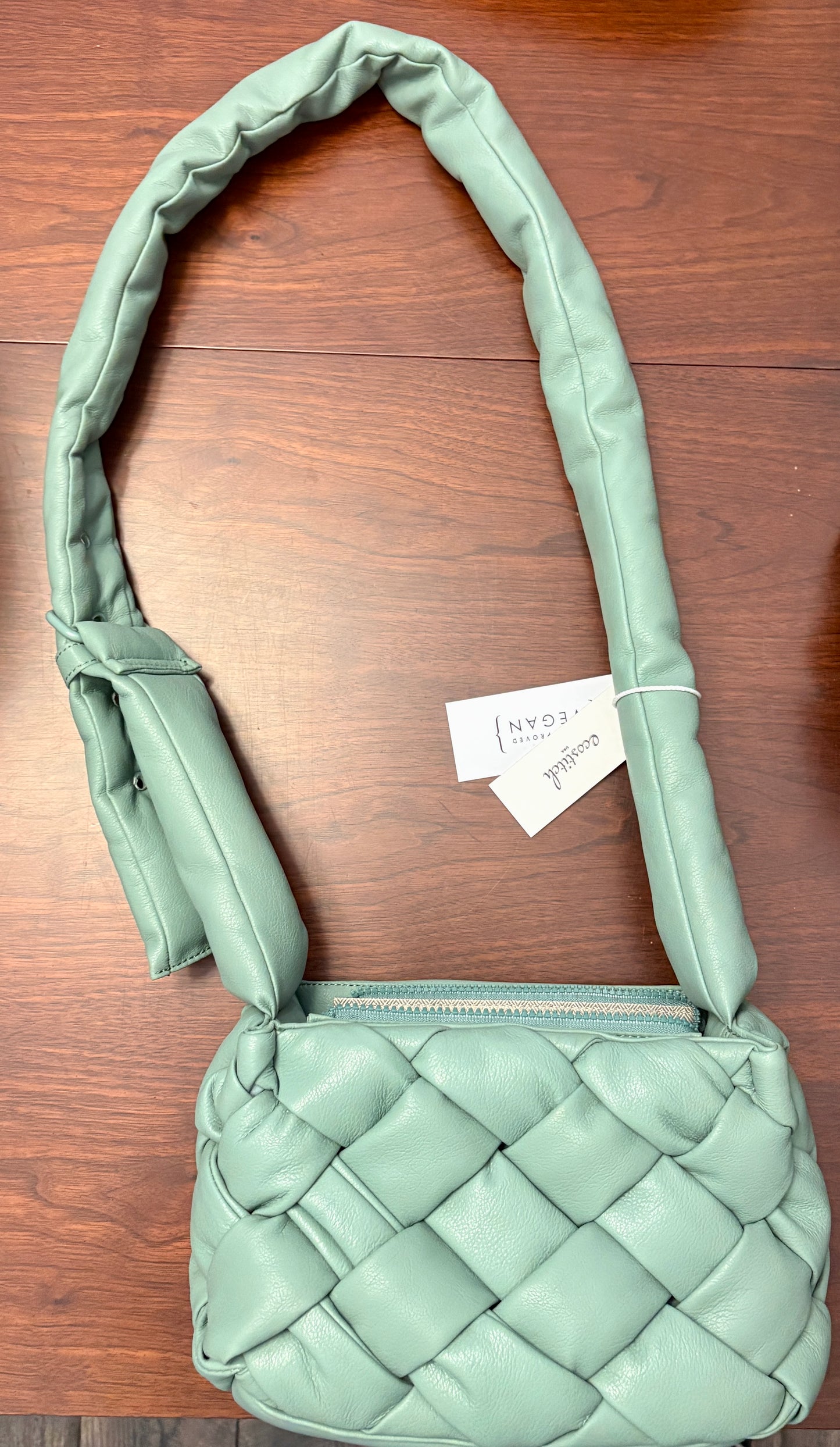 Small Puffy Braided Handbag with Long Strap
