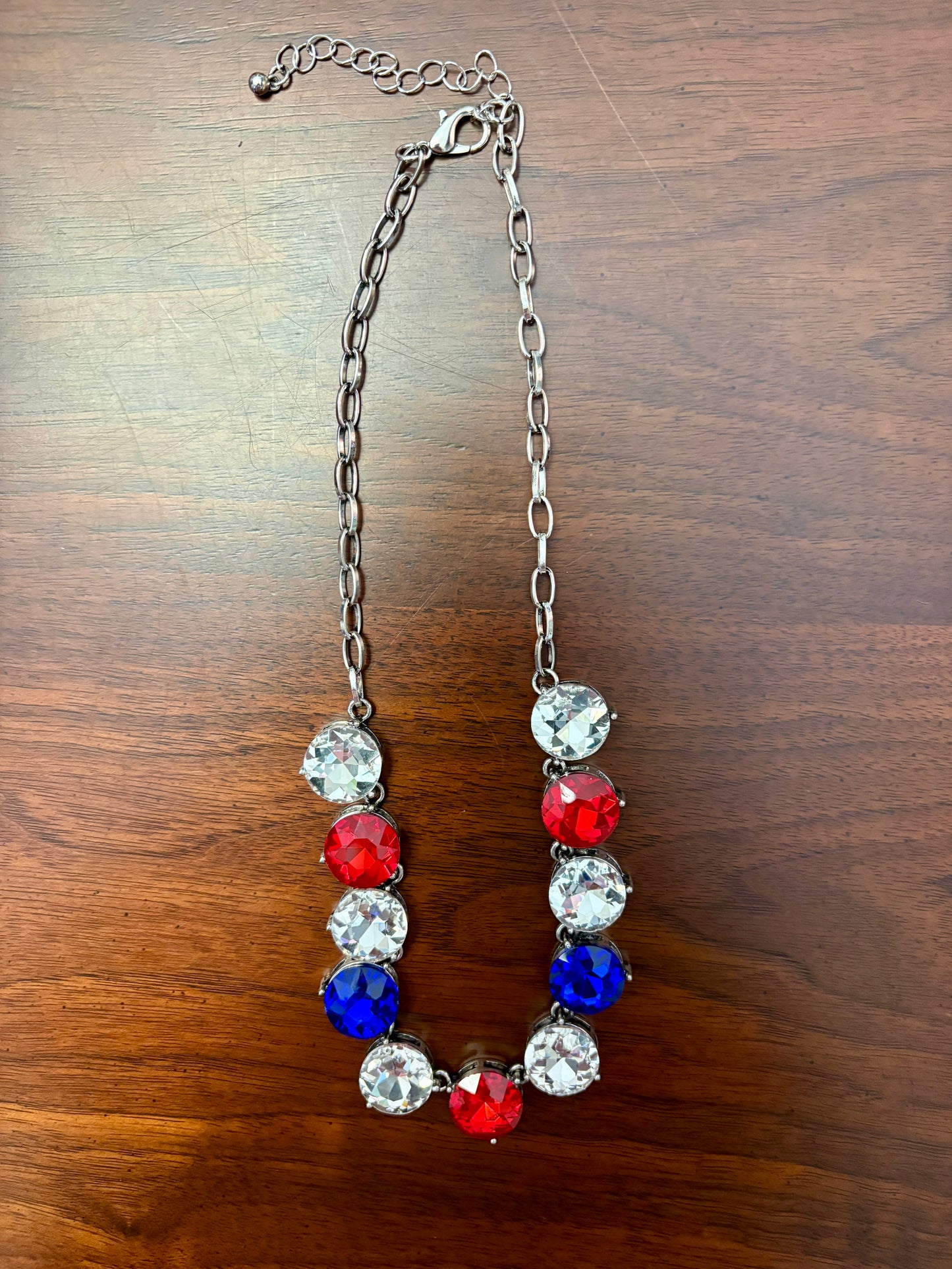Single Strand Red, White & Blue Stone Necklace