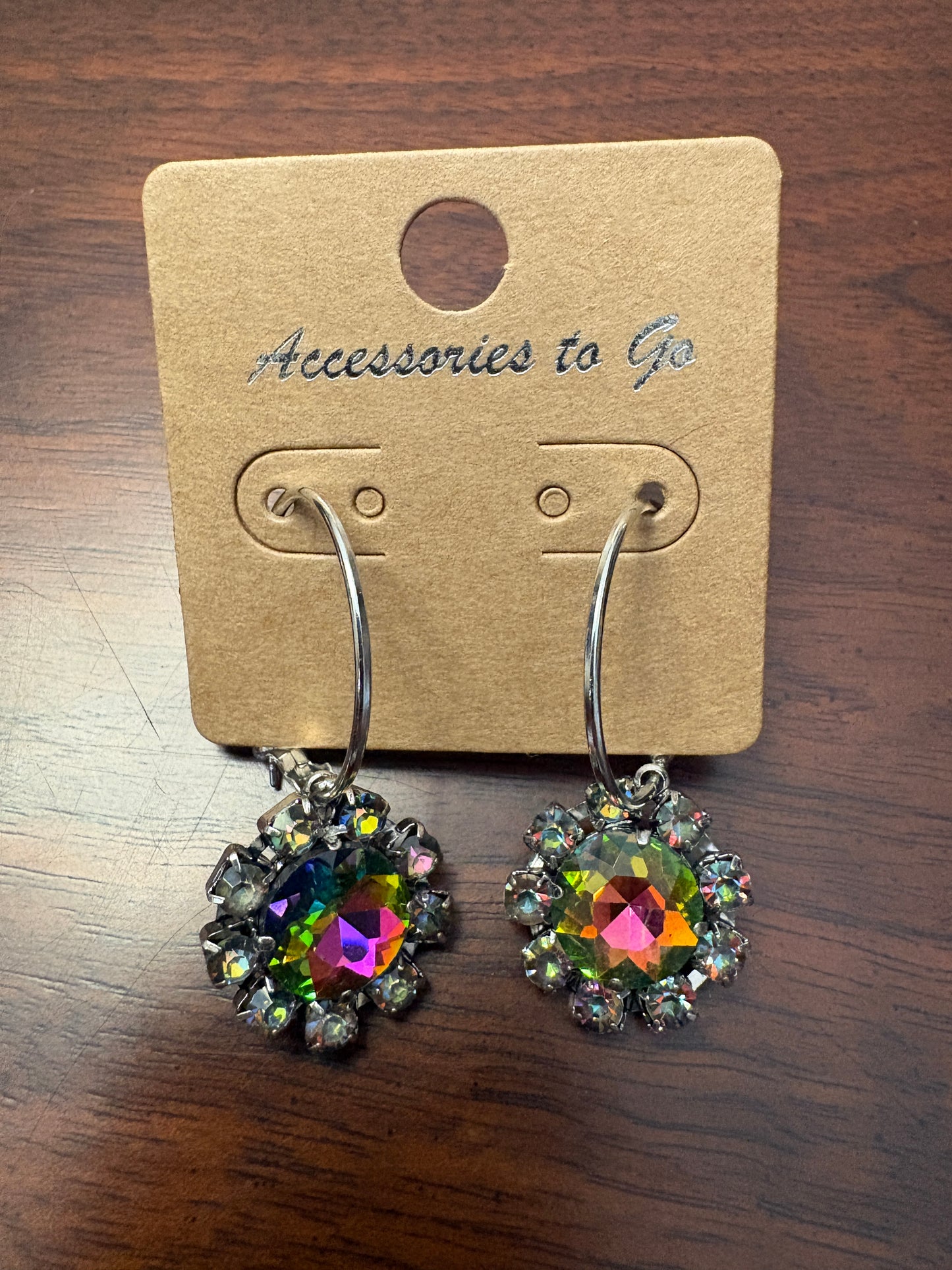 Silver Hoop with Iridescent Rhinestones Earrings