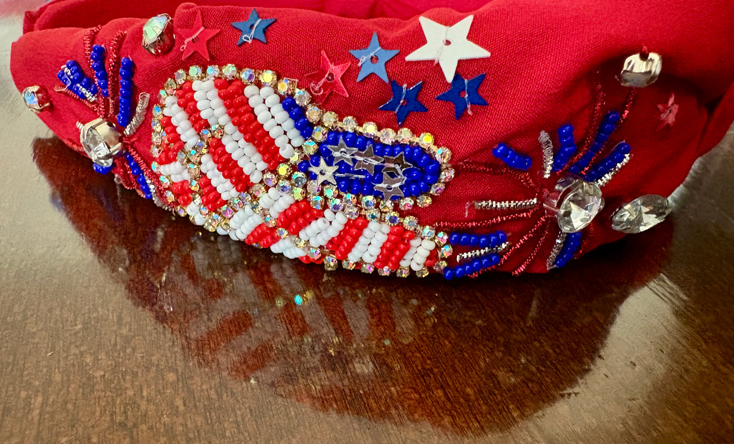 Red Headband with Stars and Peace Sign