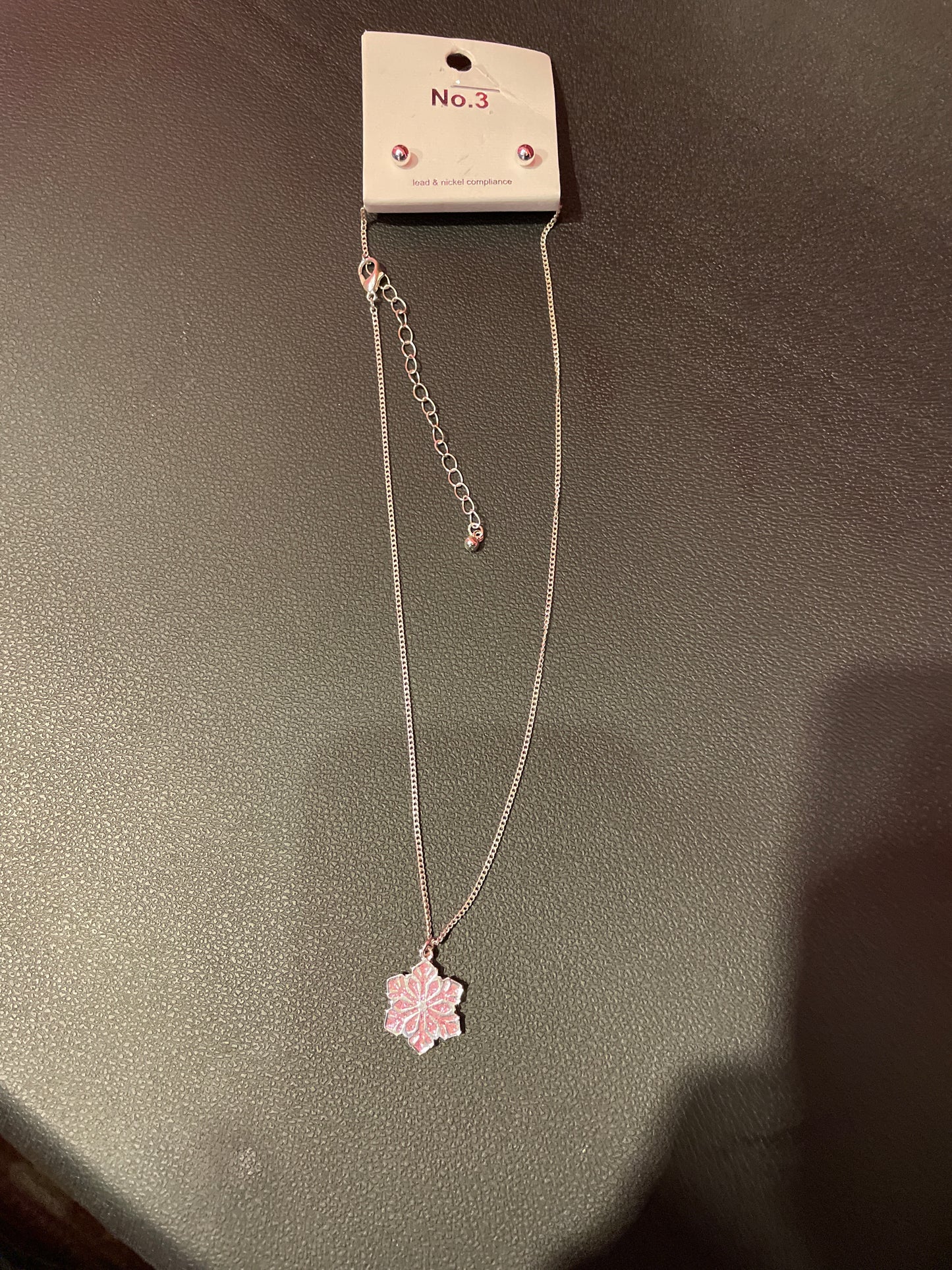 Pink Snowflake Christmas Necklace