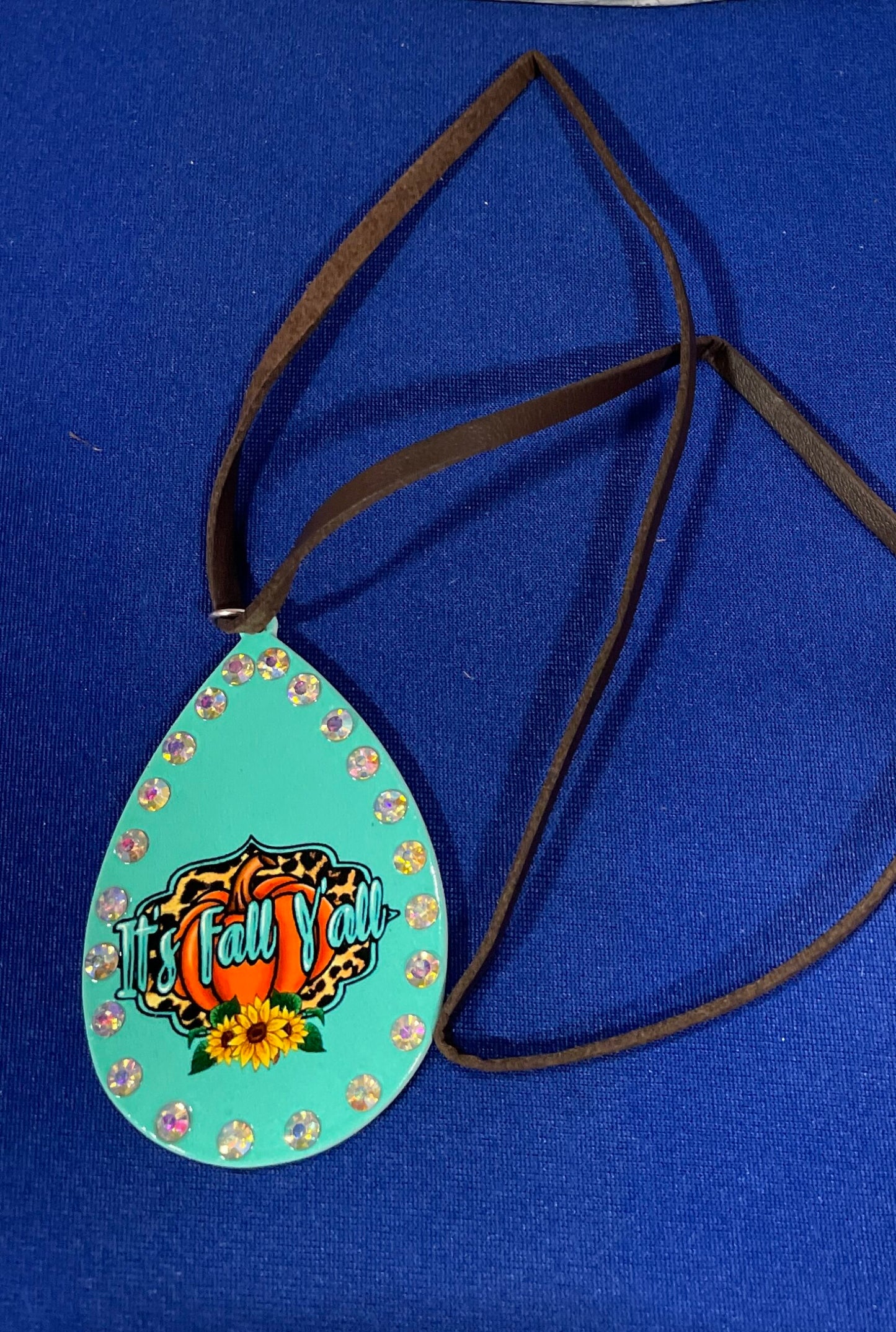 "It's Fall Yall" necklace with leather rope chain