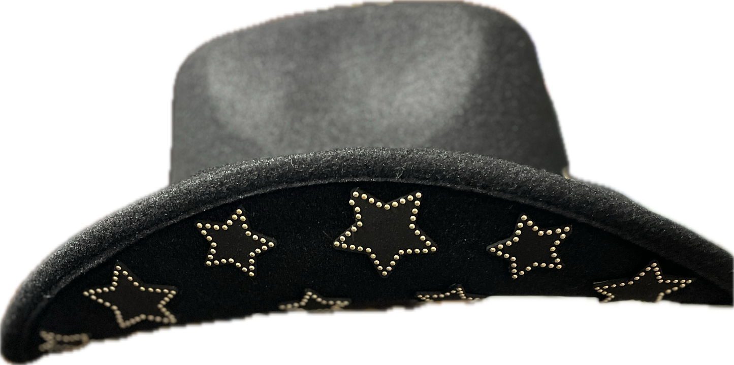 C C Black Cowgirl Hat with Stars