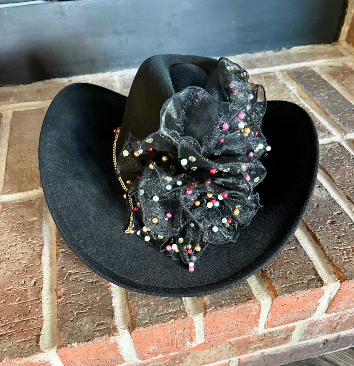 Black with Sparkly Ribbon Cowgirl Hat