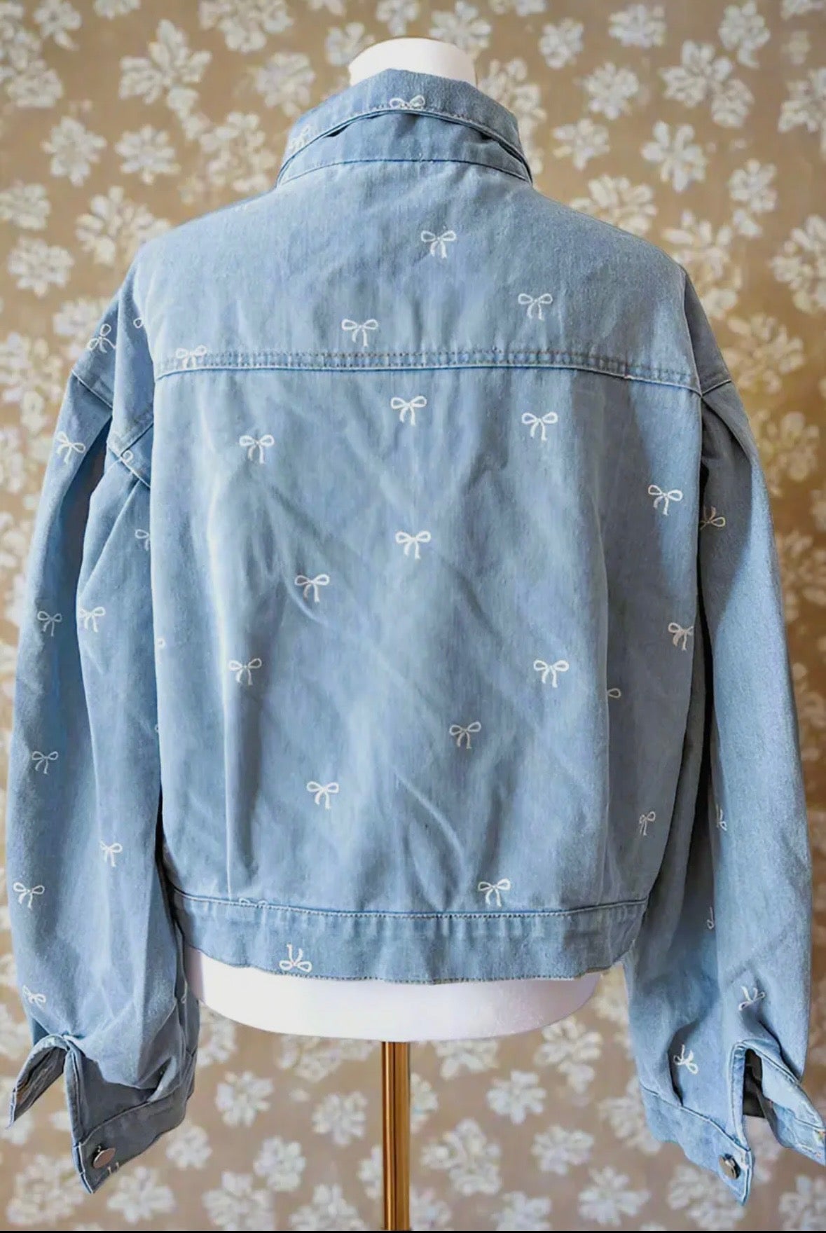 Bow Embroidered Denim Box Cut Jacket