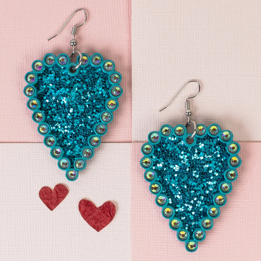 Glitter Heart Turquoise Earrings