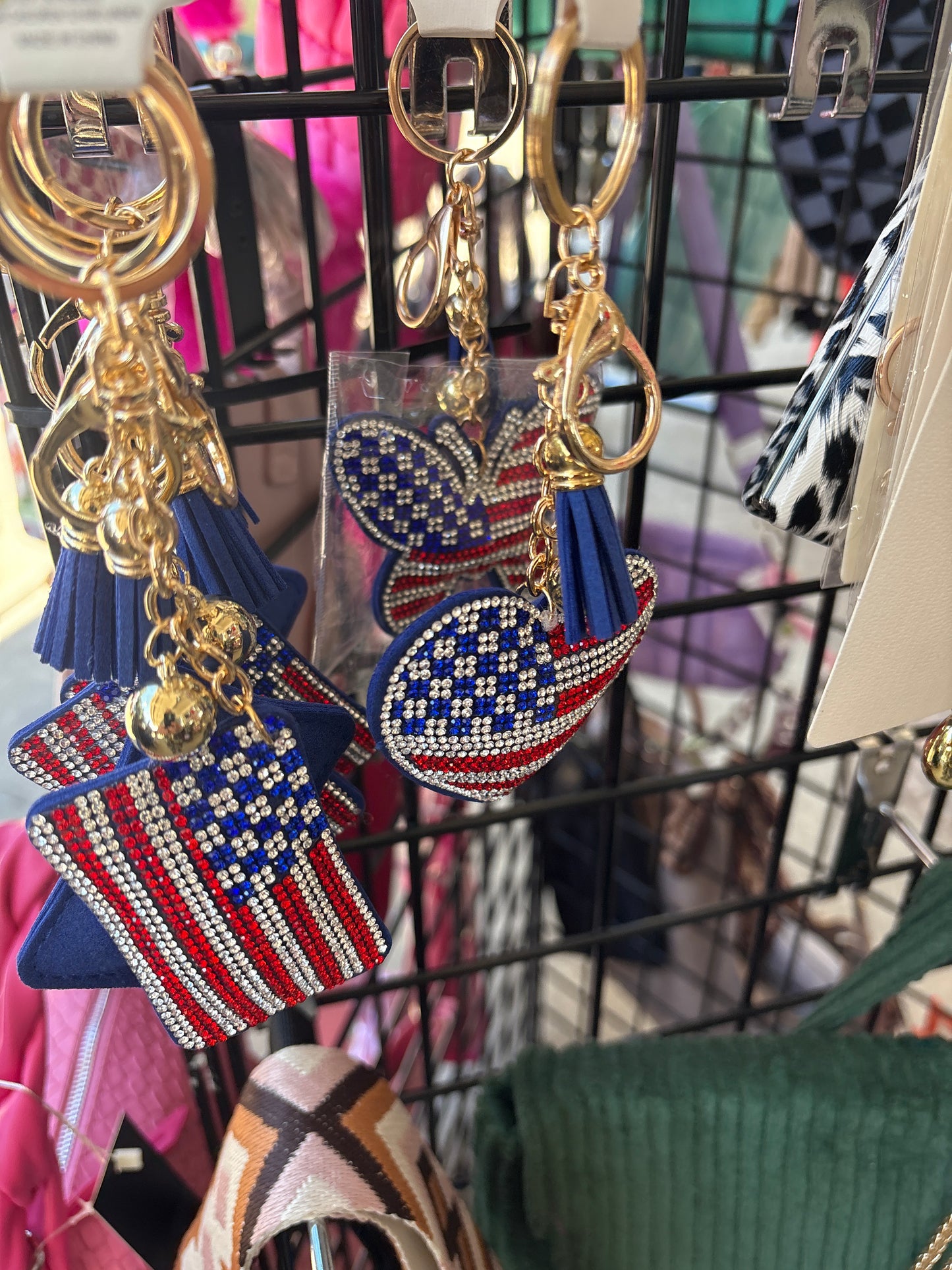 Red, White and Blue Rhinestone Keychain