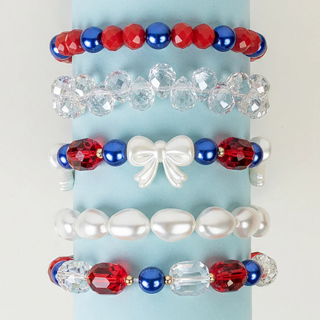 Fourth of July Beaded Stacked Bracelets -
Red White & Blue