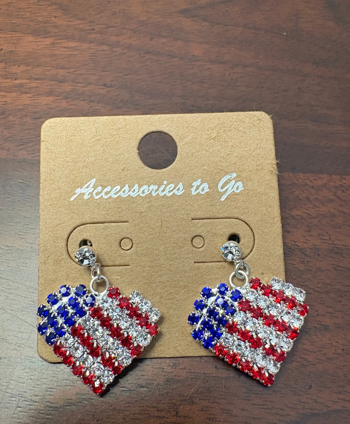 Rhinestone Heart Shaped American Flag Earrings