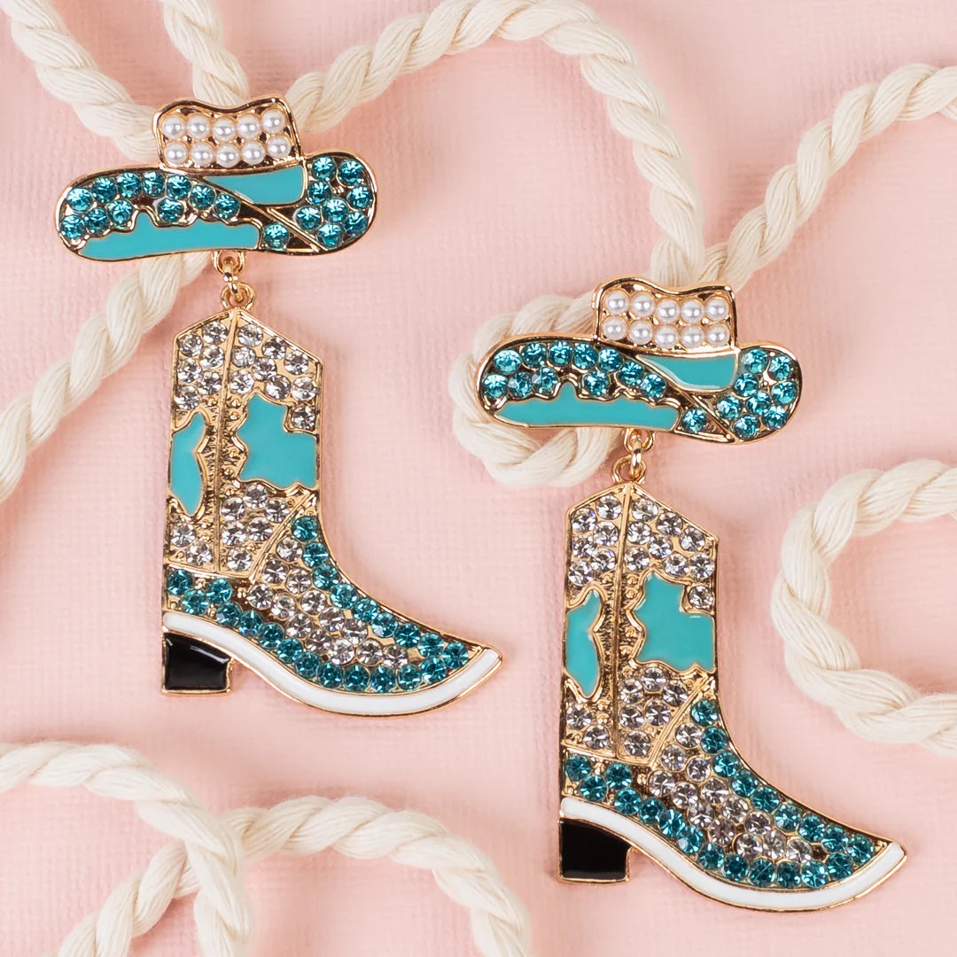 Turquoise Western Cowboy Boot Earrings
