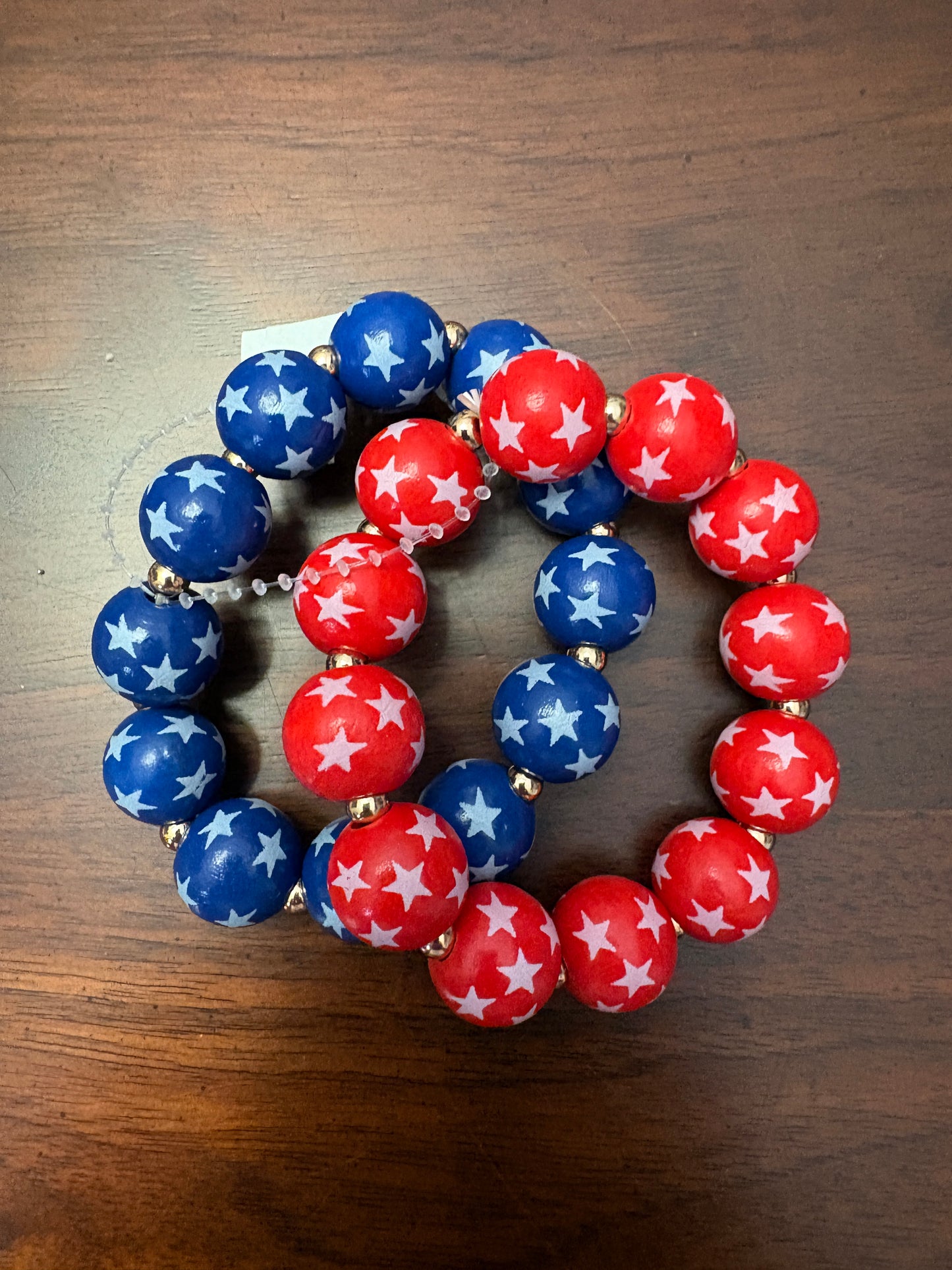 Red and Blue Stacked Beaded Bracelet with Stars