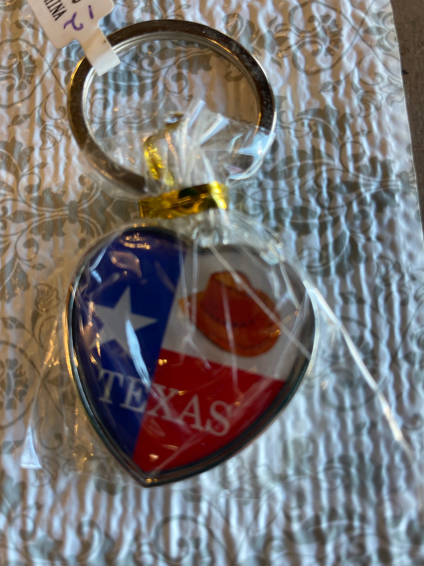 Texas Flag Heart w/Hat Keychain
