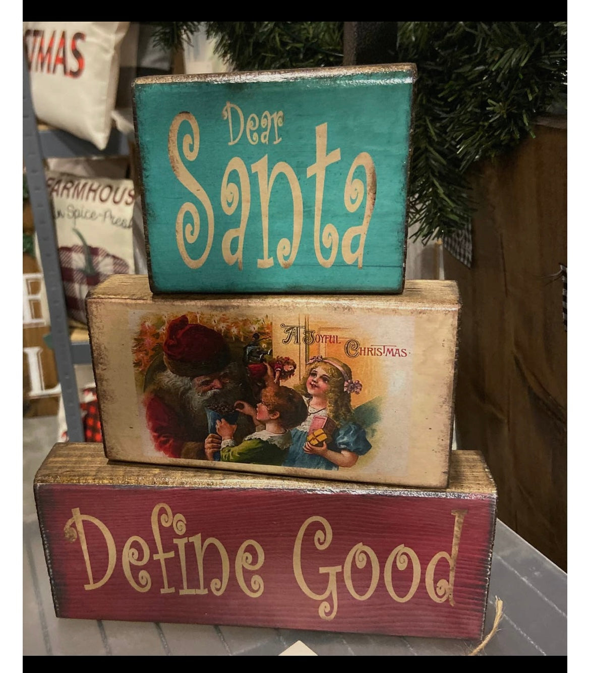 "Dear Santa, Define Good" Christmas Block Decor Set