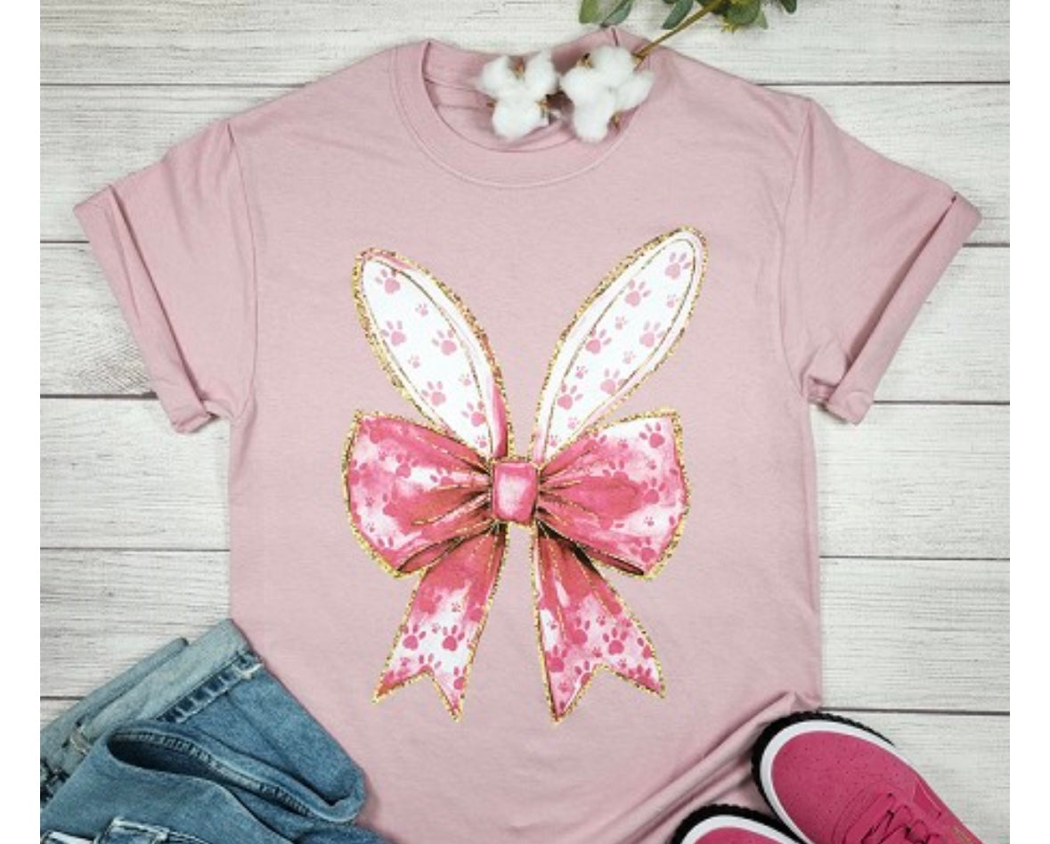 Pink Easter Bunny Ears Bow Graphic Tee