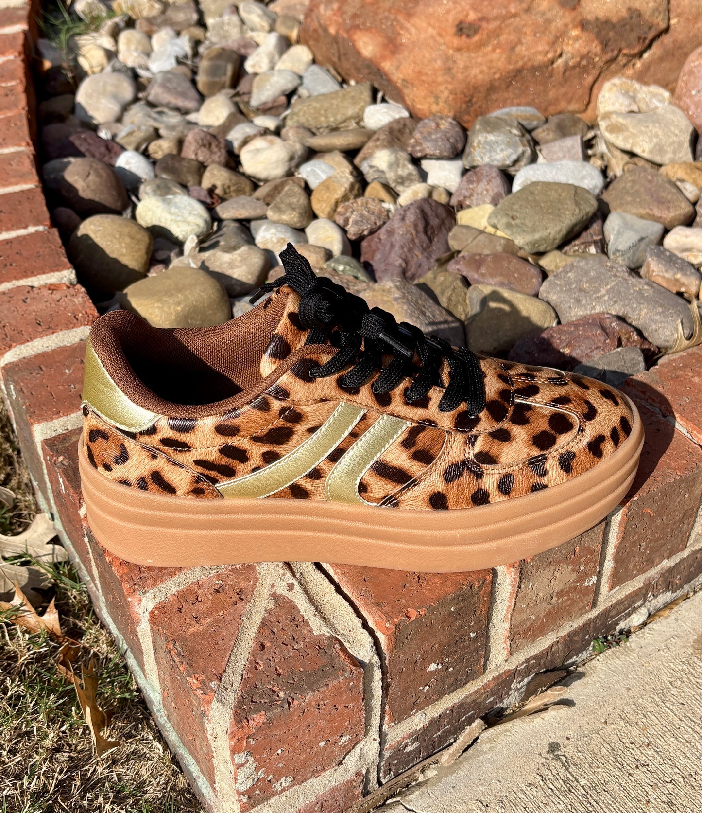 La Sheelah Leopard Tennis Shoes with Gold Accents