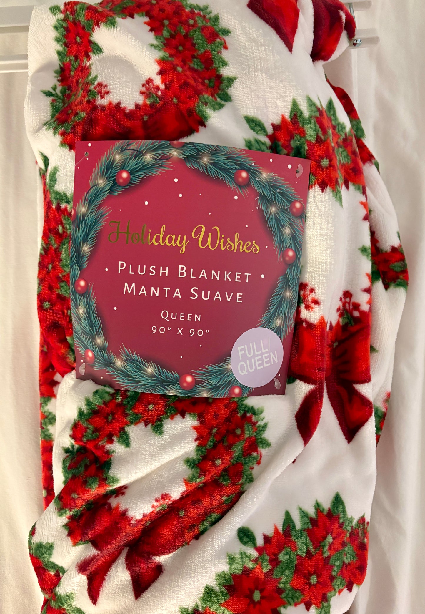 Holiday Wishes Plush Blanket 90 x 90 Queen size