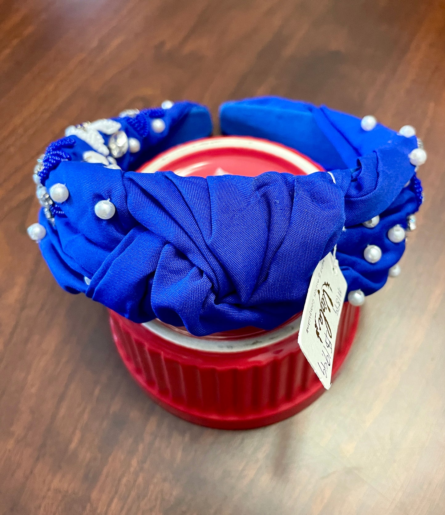 Royal Blue Headband with White Beads and Stars