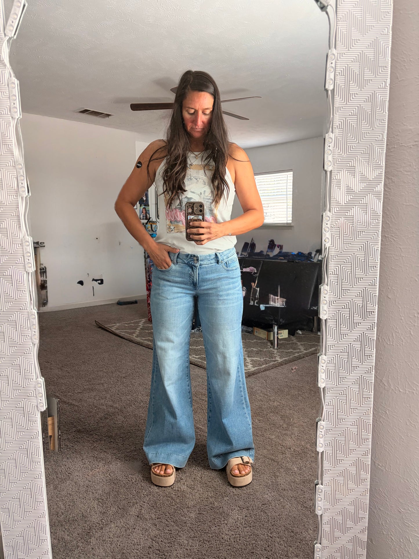 Bayeas Jeans Light Denim Cuff Wide Leg Jean