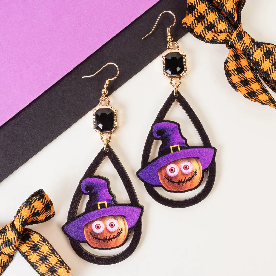 Purple Witch Hat Pumpkin Earrings