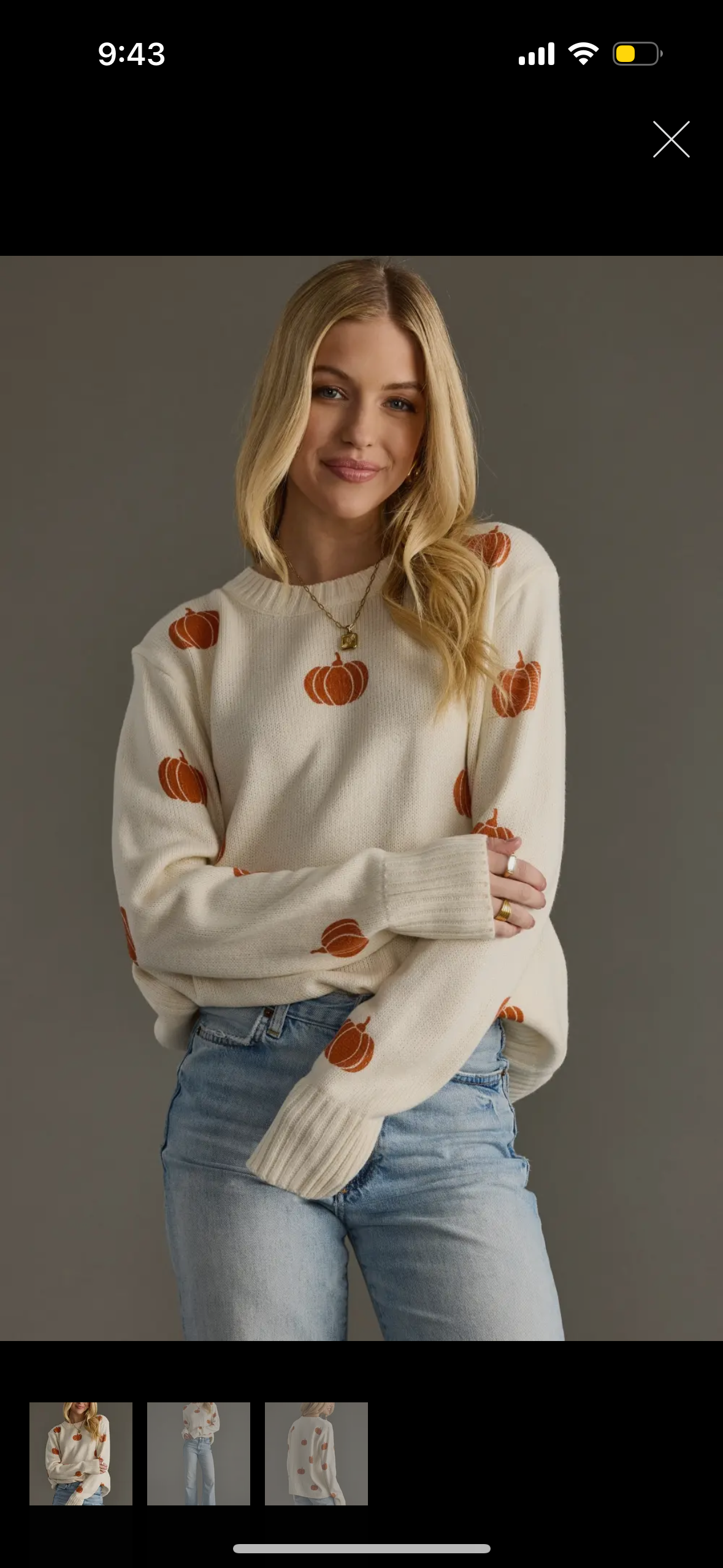Cream Knit Sweater with Pumpkins