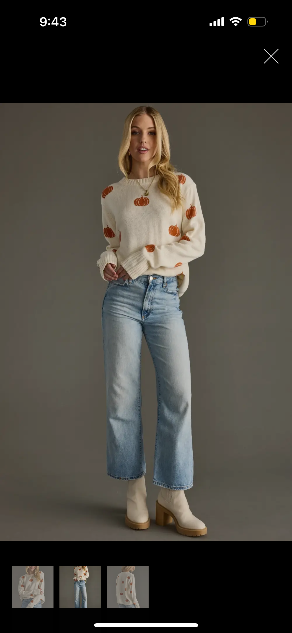 Cream Knit Sweater with Pumpkins