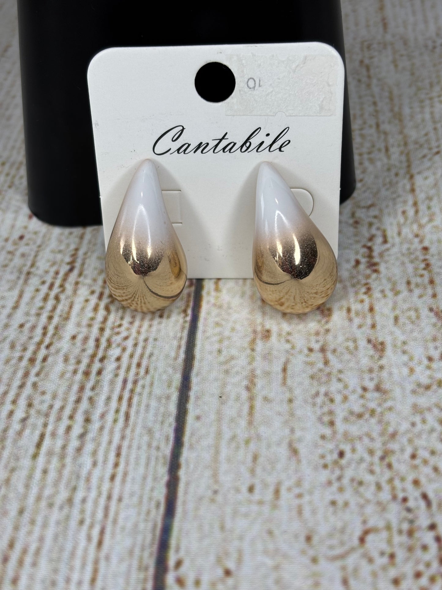 White Ombre Gold Tear Drop Earrings