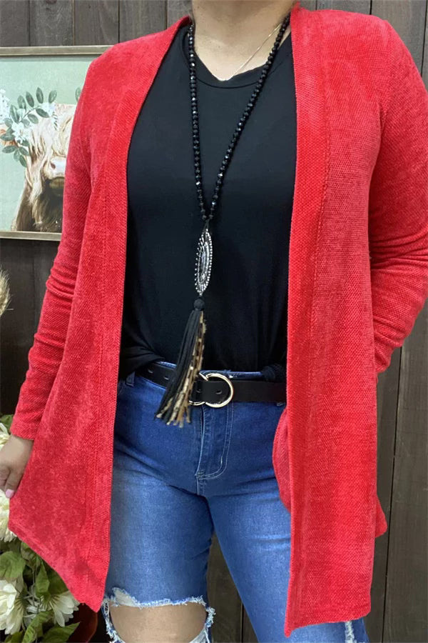 Red Long Sleeve Cardigan