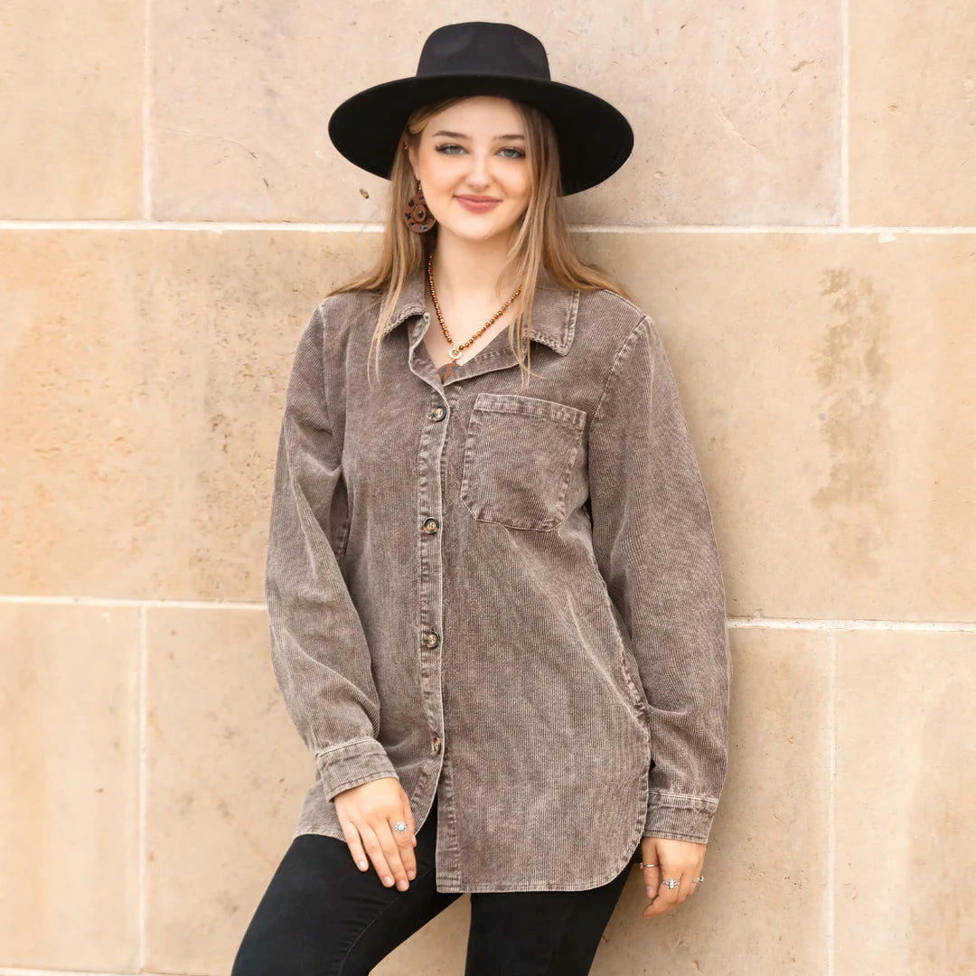 Tan Corduroy Shacket