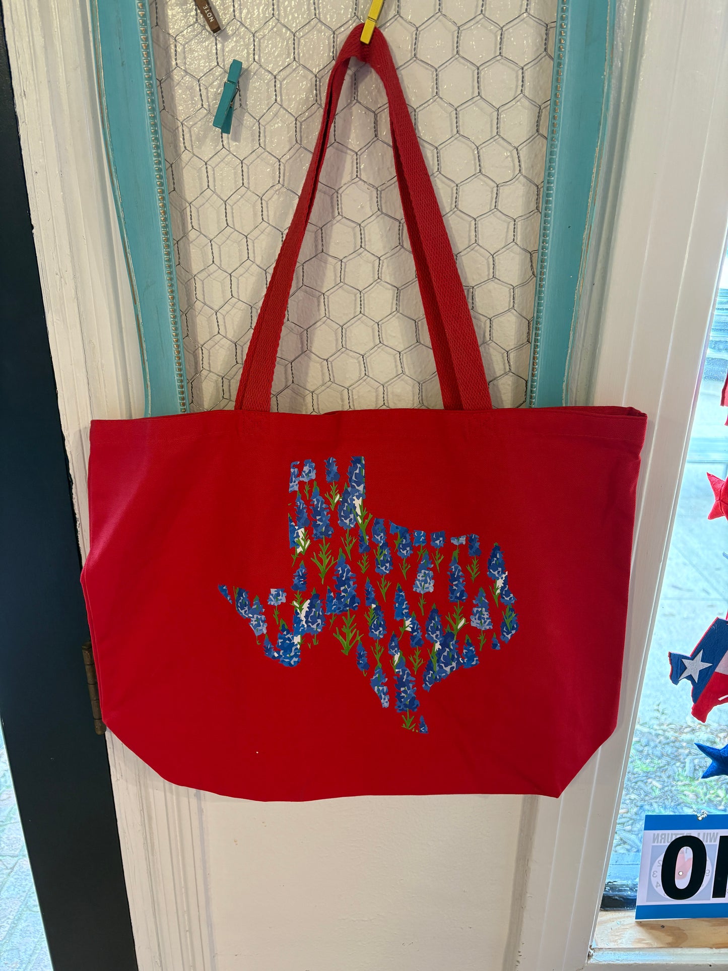 Red Canvas Tote Bag - Bluebonnet Texas