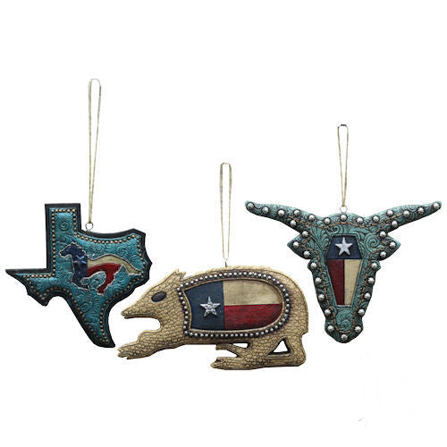 Texas / Armadillo / Longhorn Christmas ornaments
