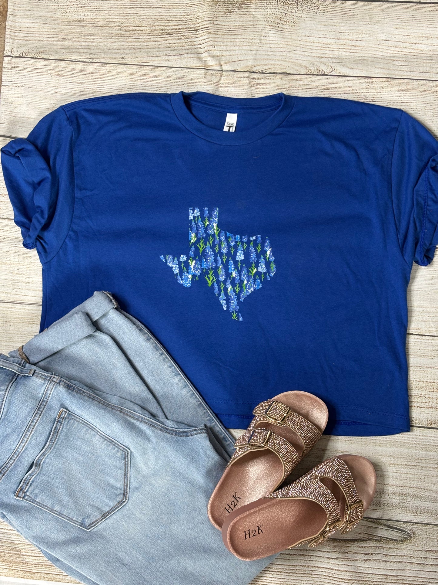 Blue Crop Top with Texas Blue Bonnet