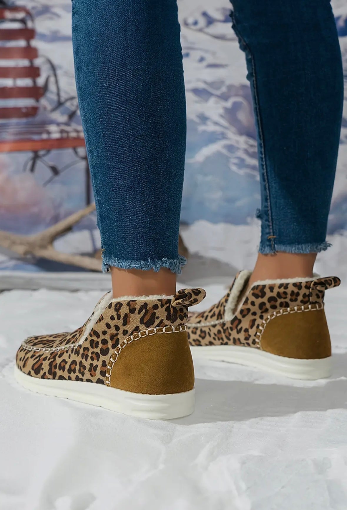 Leopard Print Ankle Patched Flat Winter Fur Boots