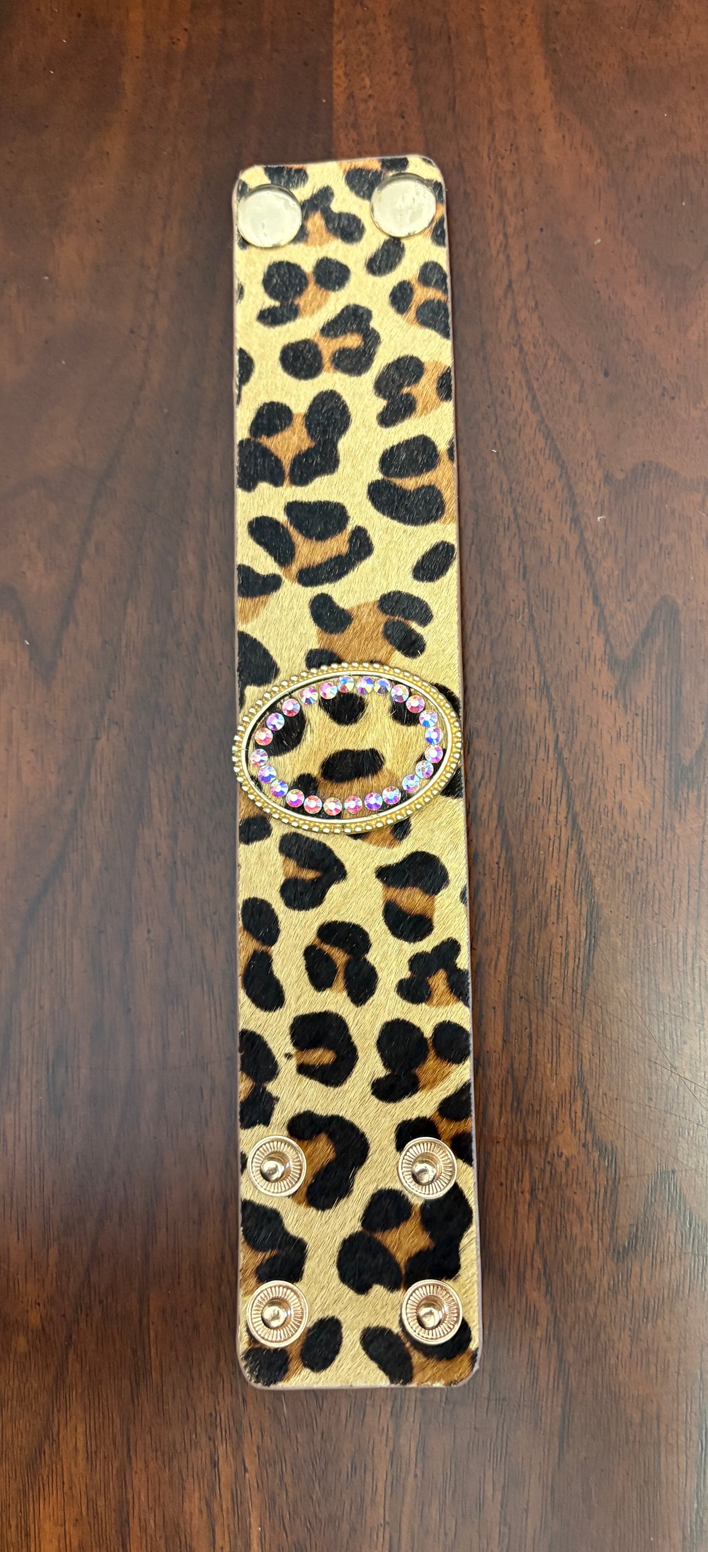 Leopard Cuff Bracelet with Rhinestones