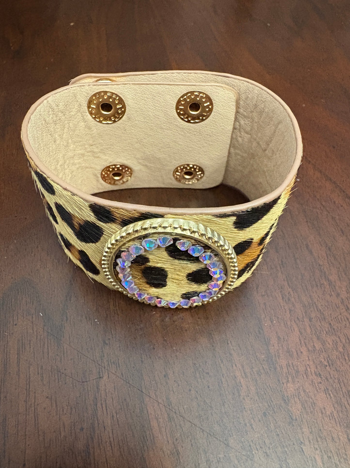 Leopard Cuff Bracelet with Rhinestones