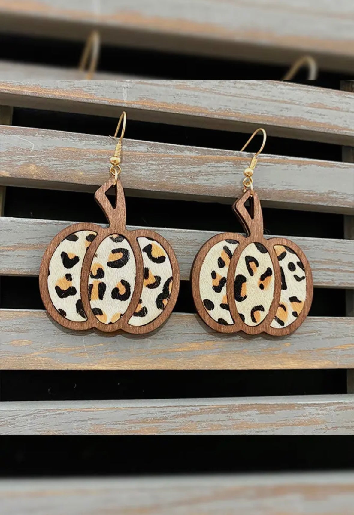 Leopard Pumpkin Wooden Dangle Earrings