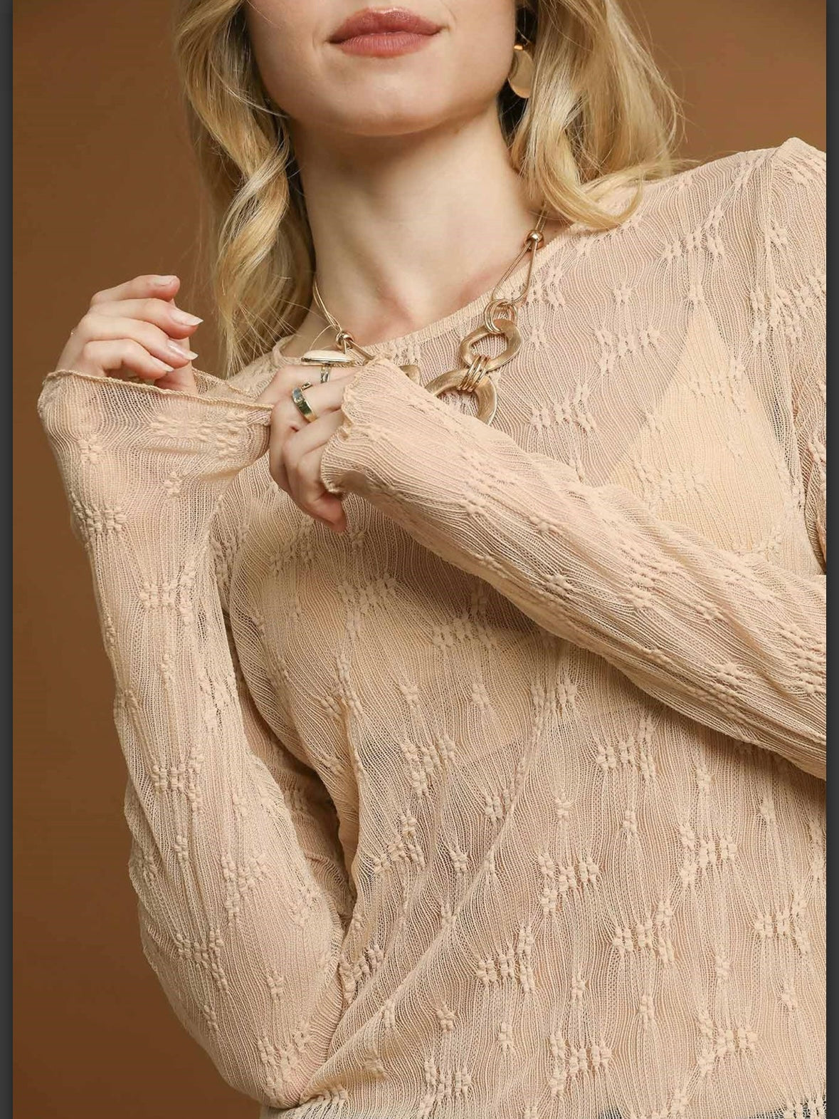 Lace Textured Long Sleeve Top