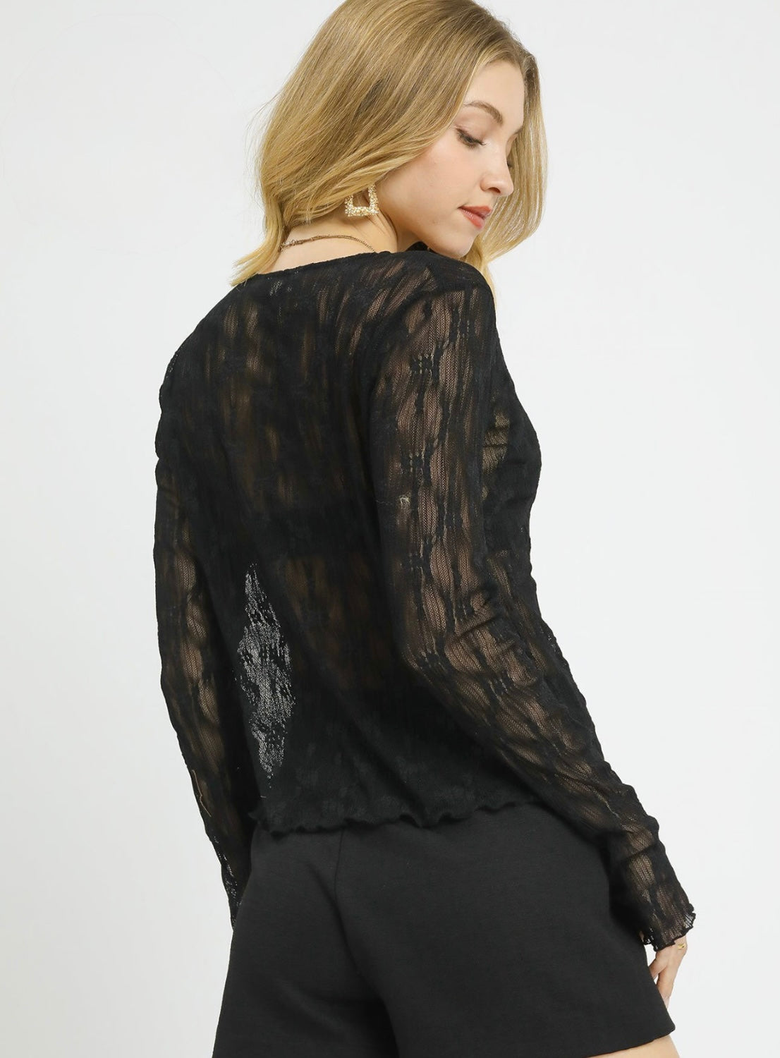 Lace Textured Long Sleeve Top