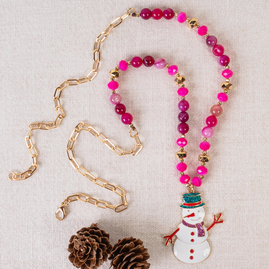 Snowman Christmas Necklace-Pink/Fuchsia