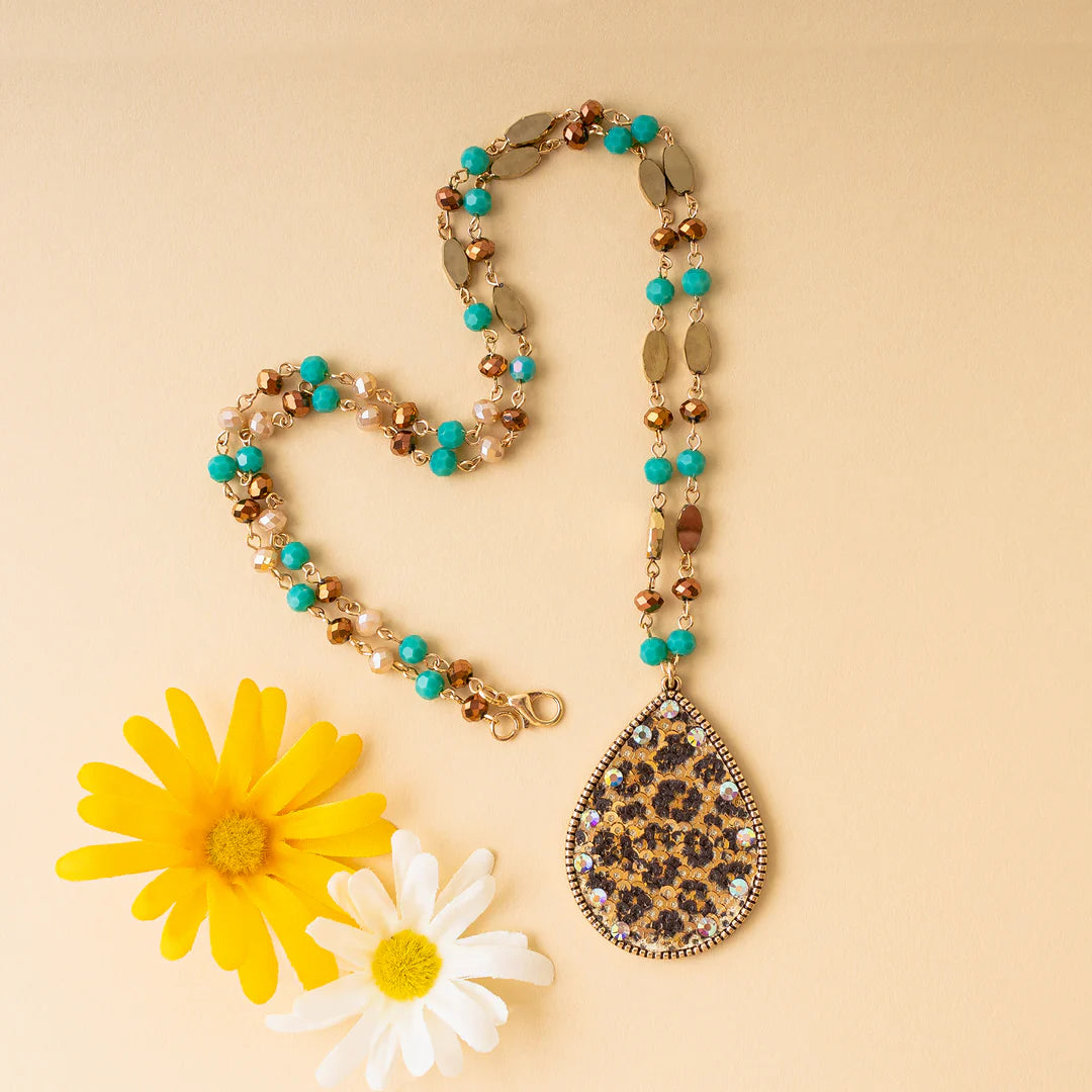 Leopard Glitter Necklace-Turquoise