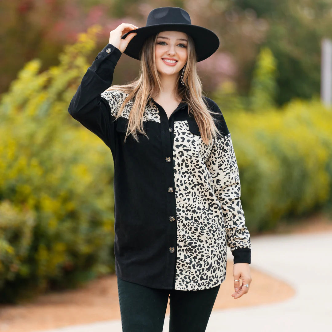Black & Leopard Color Block Shacket