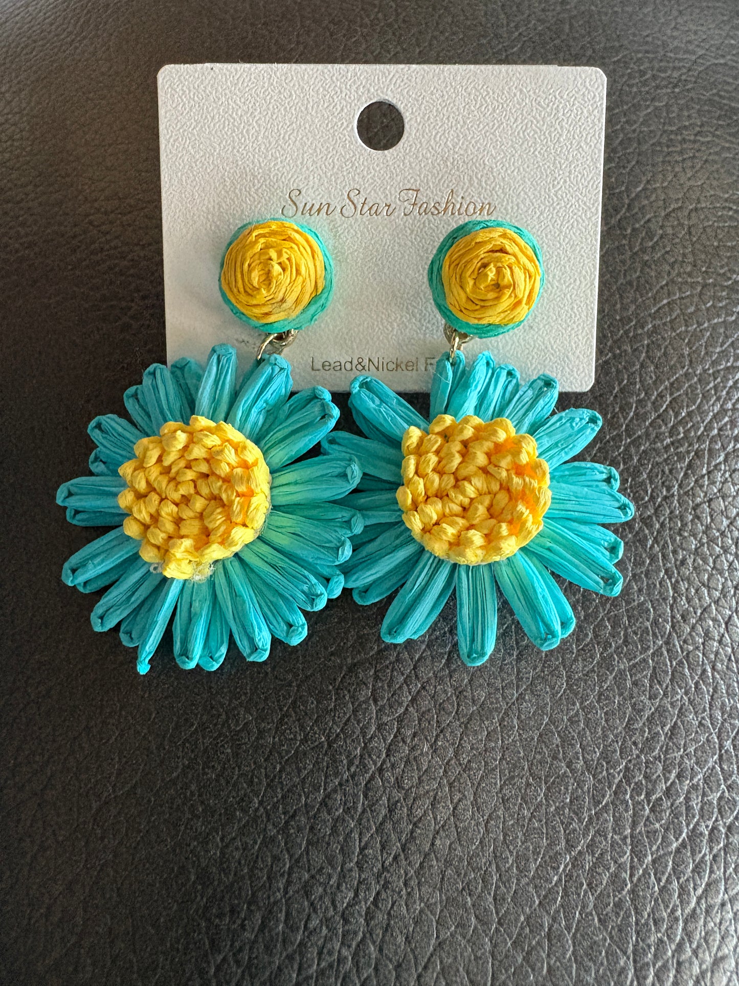 Flower Pedal Turquoise and Yellow Dangle Earrings