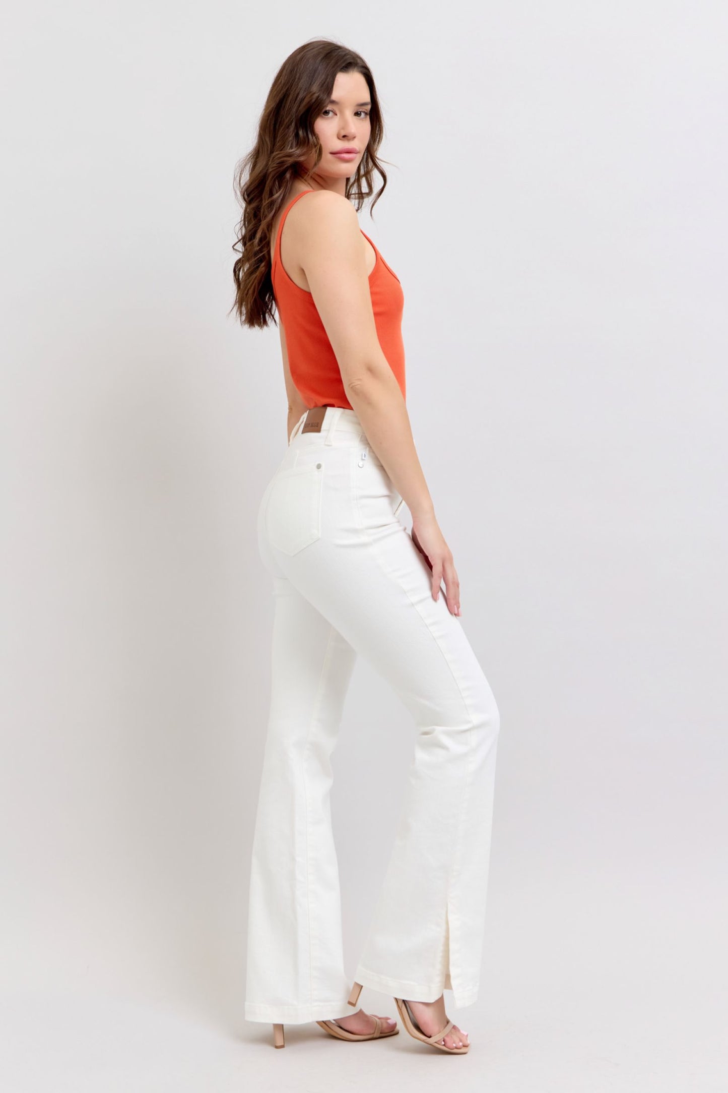 Judy Blue High Waste Side Slit Slim Boot - White