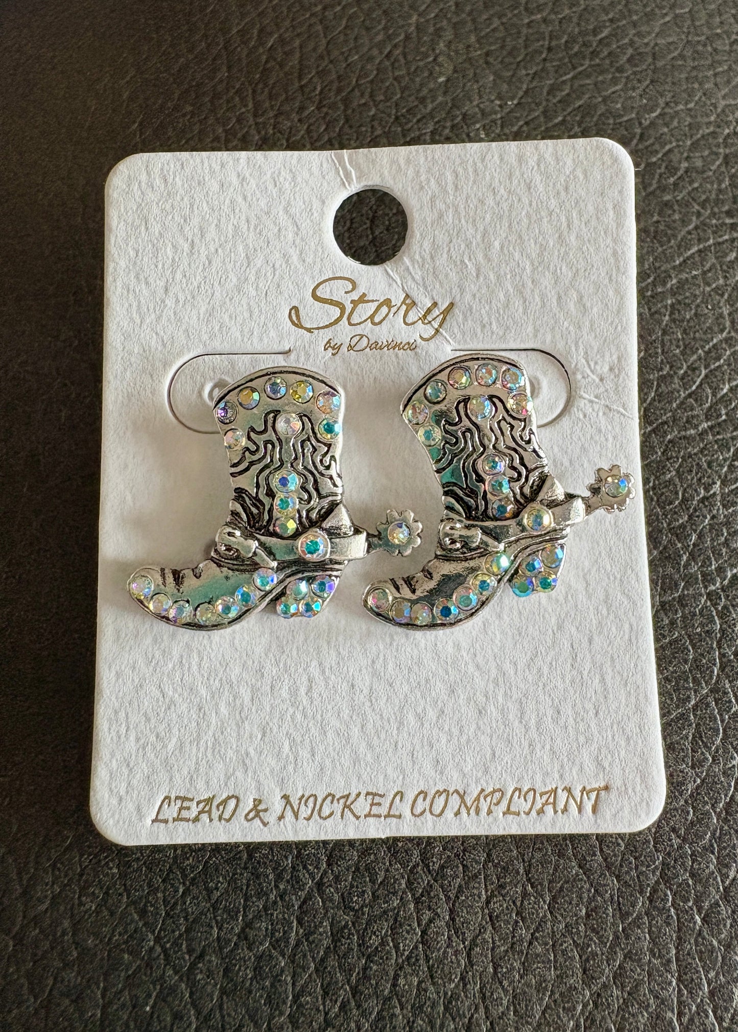 Small Sparkly Silver Cowboy Boot Earrings