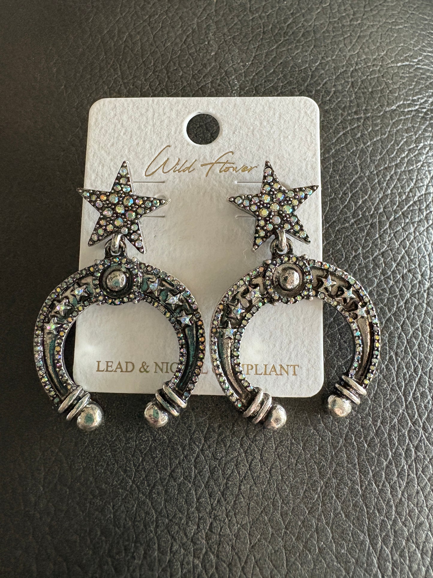 Sparkly Horseshoe and Star Dangle Earrings