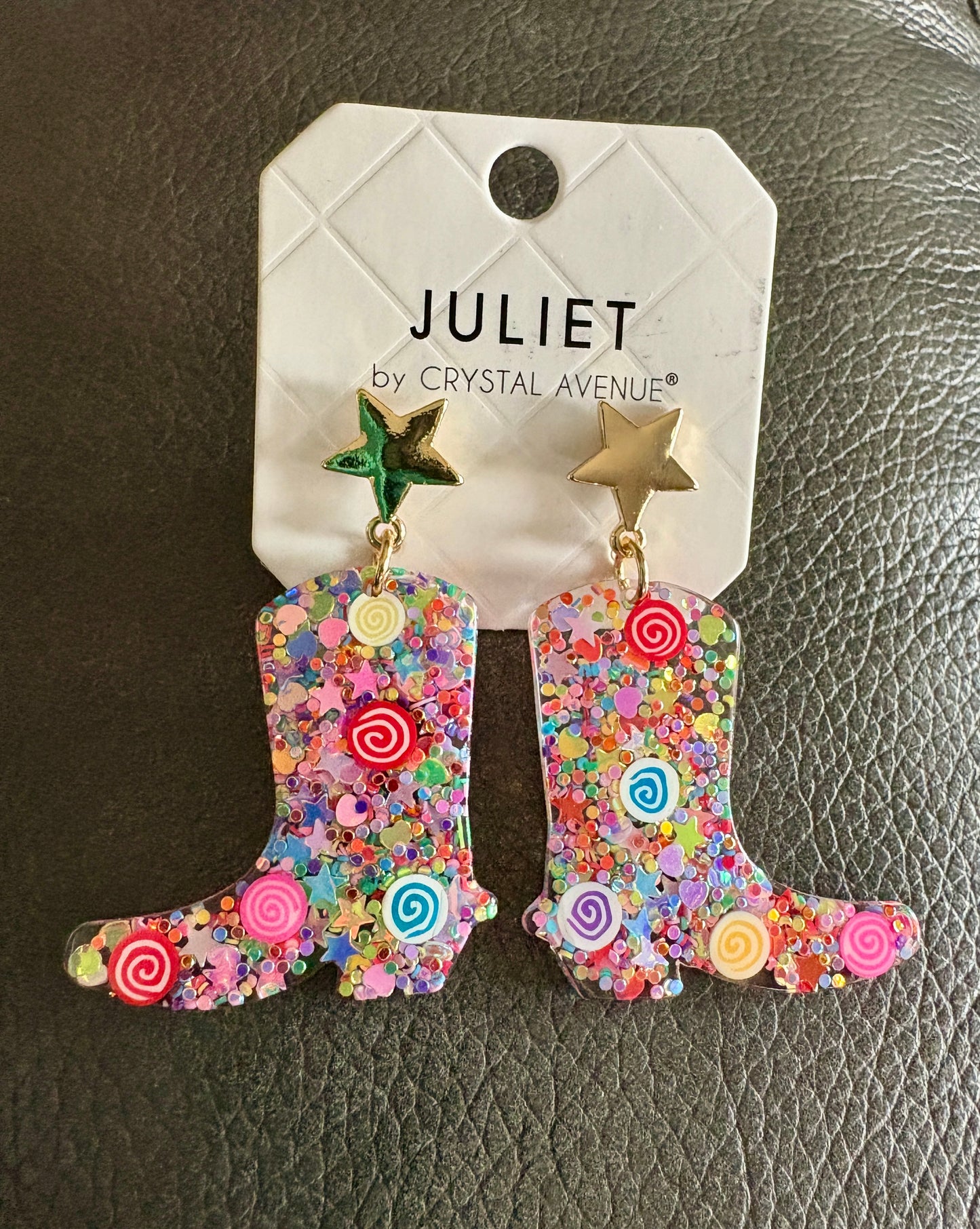 Gold Star with Multicolored Boot Dangle Earrings