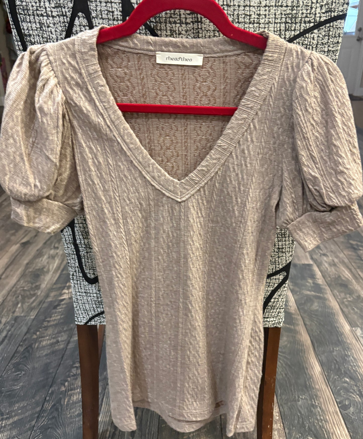 Thea & Rhea V Neck Blouse with Short Puffy Sleeves