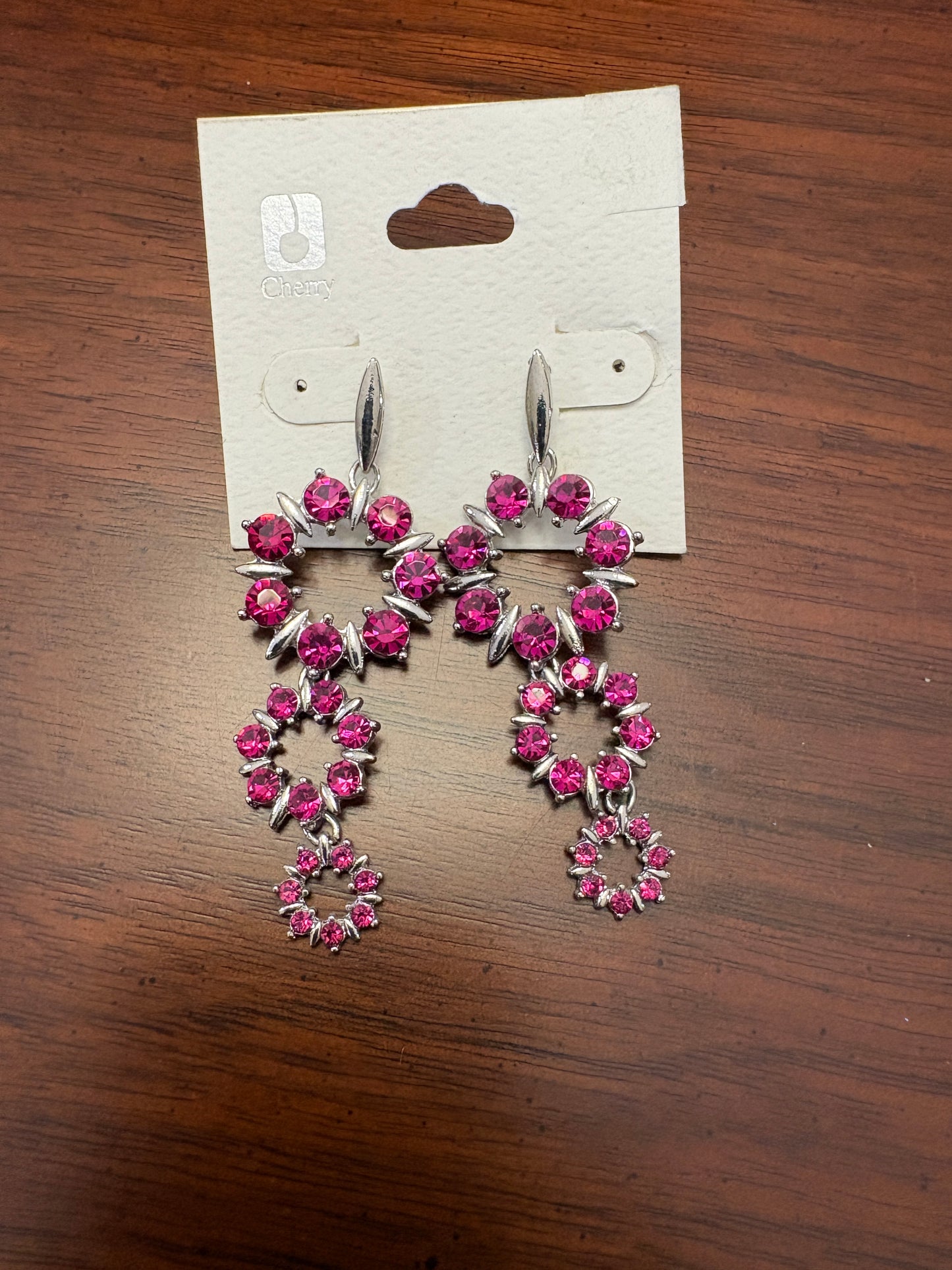 Pink Rhinestone Triple Dangle Earrings