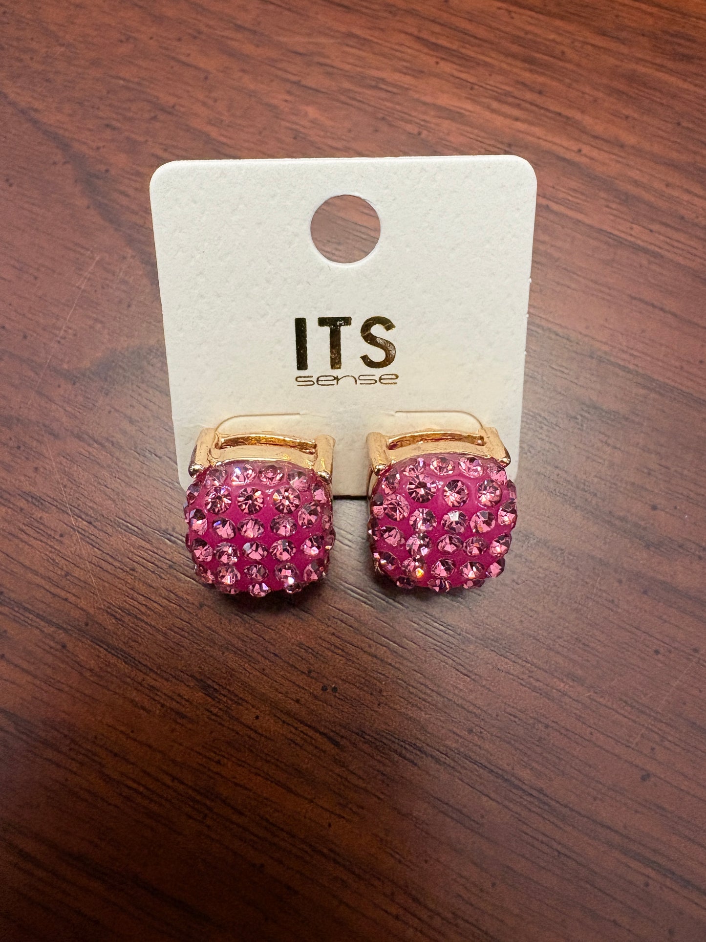 Pink Rhinestone Square Studs